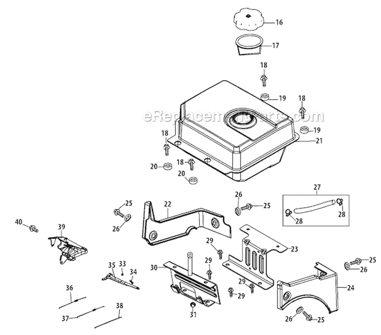 Fuel Tank and Mounting Diagram and Parts List for 31AH65LG701 2011 Yard Man Snow Blower